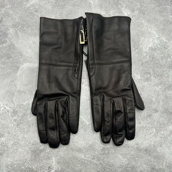 NWT Gucci Black Genuine Leather Nappa Gloves Size 6.5 G Logo Side Zip With Box - Picture 4 of 15
